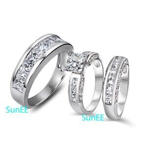 Real 925 His Hers Wedding Engagement Ring Set